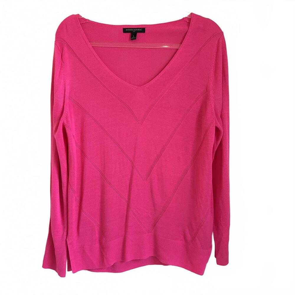 Banana Republic | Women’s Bright Pink Wide V Neck Sweater Lightweight Size L